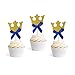 Gold Glitter Royal Prince Crown Cake Cupcake Toppers Picks for Wedding Birthday Baby Shower Boys' Party Decorations 30 PCS