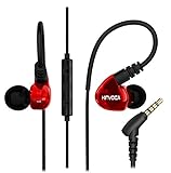 KINVOCA Running Headphones Over Ear in Ear Noise Isolating Sweatproof Sport Earbuds Earphones with Remote and Mic Earhook Wired Stereo Workout Ear Buds for Jogging Gym,Cell Phones Headset Red