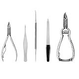 HAIRBY Ingrown Toenail Tool Kit 5PCS for Thick Nails, Professional Stainless Steel Cuticle Nipper, Ingrown Hair Tweezers, Alicates Manicure Pedicure Clipper Set with Protective Case (Full Jaw)