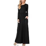 YS.DAMAI Women's Long Sleeve Maxi Dress Plain Loose Swing Casual Long Dresses With Pockets