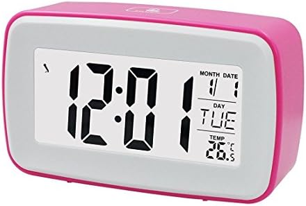 ZHPUAT Smart Light Alarm Clock, Snooze, Nature Sound & Recording Ringing, Date, Temperature (C& F), Timer, Progressively Alarm, Both DC & Batteries Operated (Pink)