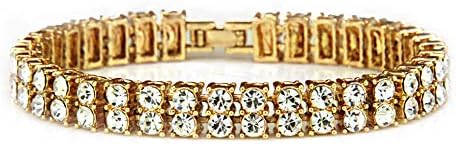 YOLANDEK Gold Tennis Bracelet for Women, Yellow Gold Plated 925 STERLING SILVER with 8mm Sparkling White Cubic Zirconia. This Ladies Eternity Bracelet is the Perfect Jewellery Gift for Women.