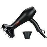 MHU Professional Infrared Ionic Hair Dryer With Concentrator & Diffuser 1875w AC Motor 2 Speed And 3 Heating 2.65M Salon Cable Blow Dryer, Black