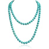 Q&D&S Long Turquoise Necklace Round Stone Beads Chunky Fashion Jewelry for Women cross Necklace Multi Meditation necklace 47.5inch