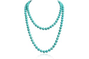 Q&D&S Long Turquoise Necklace Round Stone Beads Chunky Fashion Jewelry for Women cross Necklace Multi Meditation necklace 47.