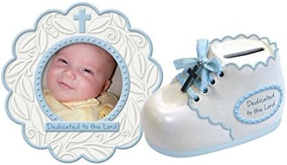 Baby Dedication Photo Frame and Bootie Bank Gift Set, Boy