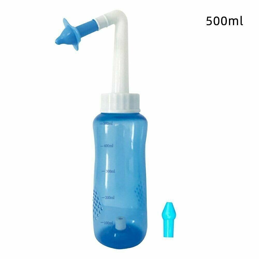 OUSHOP 500ml Neti Pot Sinus Rinse Bottle Nose Wash Cleaner 17oz Wash Bottle for Adult & Kid with 2 Nozzles