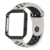 UMTELE Soft Silicone Replacement Strap with Black Frame for Fitbit Blaze Smart Fitness Watch, Large, White Black