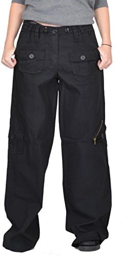 Zelia Wide Leg Loose Lightweight Combat Trousers Cargo Pants - Black (US8 / UK10)