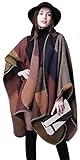 Women's Blanket Winter Tartan Knitted Cardigans Scarf Shawl Poncho Cape (Khaki)
