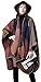 Women's Blanket Winter Tartan Knitted Cardigans Scarf Shawl Poncho Cape (Khaki)