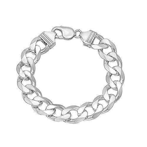 Verona Jewelers Sterling Silver Italian Curb Cuban Link Chain Bracelet for Men 7.5MM, 8MM, 9.2MM, 11MM, 15MM,- 925 Sterling Silver Bracelet for Men, Silver Cuban Link Chain (13MM-8Inch)