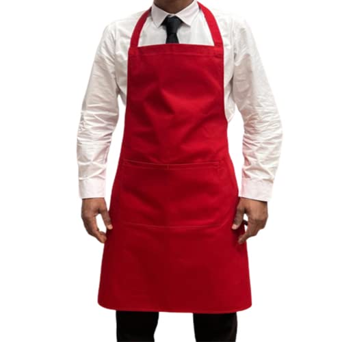 Italbangla Textile Chef's Apron, Unisex, Durable, Comfortable with Front Pocket, Washable for Cooking, Kitchen, Bar, Restaurant, Butcher Shop and Catering, red, L