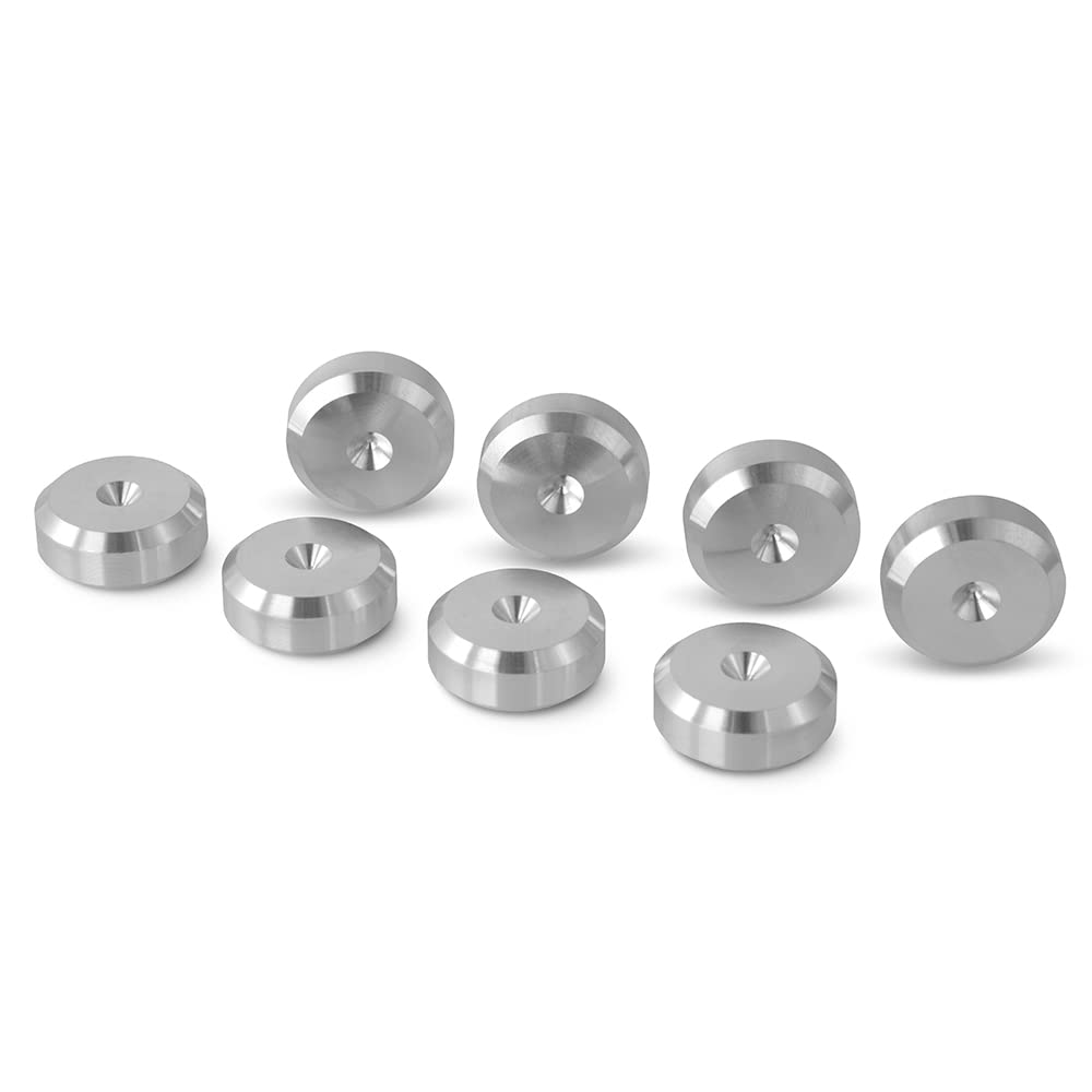 PrecisionGeek® Chamfered Speaker Spike Pads – Isolation Pads for HiFi Speakers, Subwoofers & Speaker Stands – Anti-Vibration (Ø20 mm – Aluminium – Pack of 8)