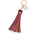 ZOONAI Women Leather Tassels Keychain Car Circle Key Rings Gift Bag Hanging Buckle (Wine Red)