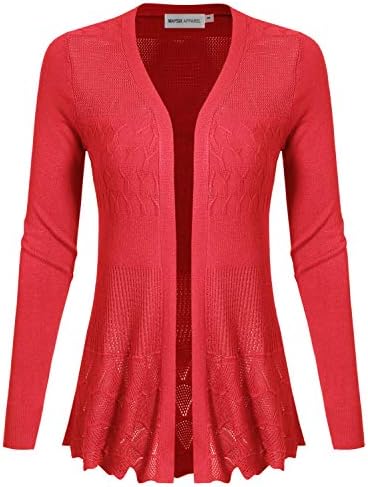 MAYSIX APPAREL Long Sleeve Lightweight Crochet Knit Sweater Open Front Cardigan for Women (S-2XL)