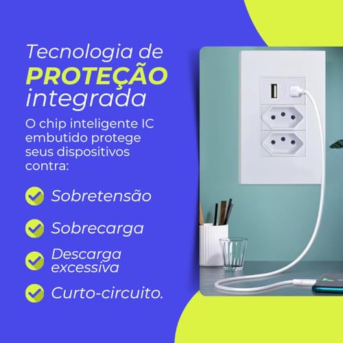 Tomada De Parede NBR 14136 Duo Com Entradas USB/USB-C 127V/220V 10A Premium