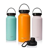 NAVIGATE 32oz Wide Mouth Stainless Steel Water Bottle with Bonus Lid, Double Walled Vacuum Insulated Travel Sports Flask Thermos |Keep Drink Stay Cold & Hot, Leak Proof