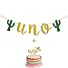 Fiesta First Birthday Smash Cake Kit Gold Glitter UNO Highchair Banner with UNO Cake Topper For Fiesta Cactus Taco Party Supplies Decorations