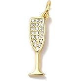 KitBeads 10Pcs Cubic Zirconia Champagne Charms Gold Plated Wine Charms Cocktail Alcohol Charms for Jewelry Making Necklaces Bracelets Earrings