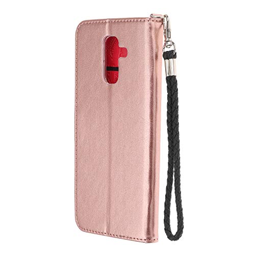 image for Herzzer Rose Gold + Red Leather Case for Galaxy A6 Plus 2018,Strap Wal