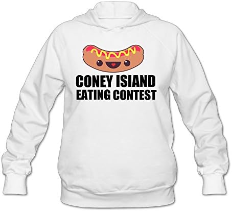 Cozyou Cute Hot Dog Eat Contest Women Long Sleeve Cozy Pullover L White