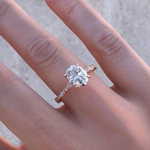 KEYZAR Engagement Rings for Women, Handmade Vintage Milgrain Solitaire