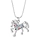 Nimteve Girls Necklaces Silver Tone Multicolored Crystals Horse Pendant Pony Mustang Charm Necklace for Little Girls 18 Inches