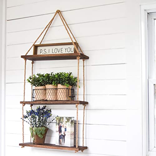 Boho Wall Hanging Shelf Wood Hanging Shelves for Wall Farmhouse