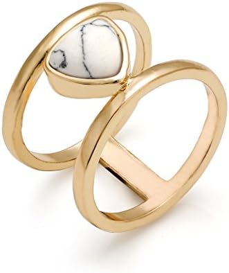 Women Birthstone Ring Enhancer Guard Double Ring White Turquoise Colored Heart Howlite Fashion Jewelry Size 7