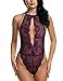 Avidlove Lingerie for Women Teddy One Piece Lace Babydoll Chemsie Deep V Bodysuit Purple Small