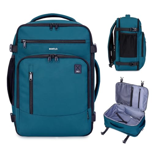 ECOHUB Ryanair Ryanair Backpack 40 x 20 x 25 cm Hand Luggage 40 x 20 x 25 cm Ryanair Travel Backpack Travel Bag Eco Friendly Tote Bag Recycled PET 20 Litres Patented Blue Green