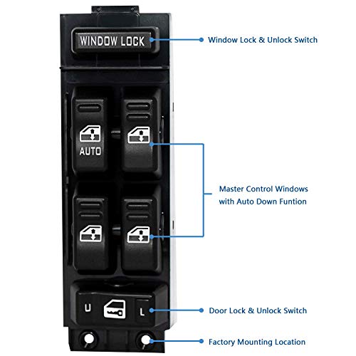 Front Driver Side Master Power Window Switch 19259961 15062650 Compatible for 2000-2002 Chevy Silverado Suburban Cadillac Escalade GMC Sierra Yukon XL Denali