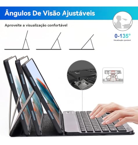 Capa Para Tablet, Capa + Mouse e Teclado Magnético Bluetooth Destacável Para IPad 9ª/ 8ª /7ª Geração (Preto, Teclado retroiluminado)