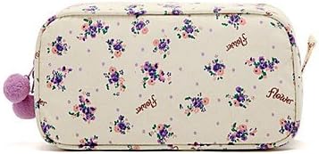 QINF Quadrate Fresh Small Purple Flower Pattern with Fluff Balls Make up/Cosmetic Bag Cosmetics Storage