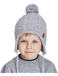 SOMALER Toddler Kids Winter Ear Flap Beanie Hat Boy Girl Fur Pompom Knit Hats