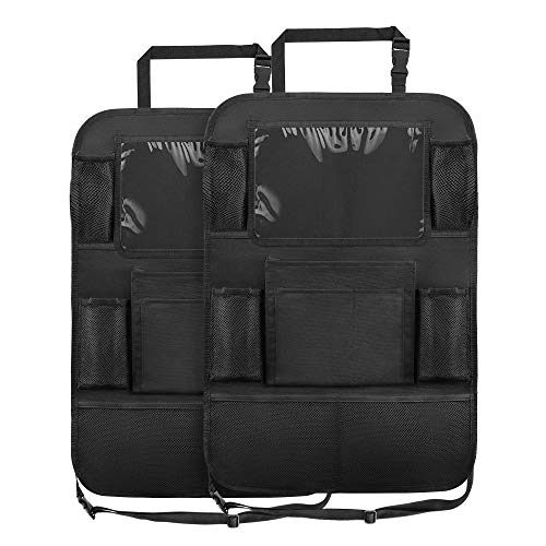 Anban Backseat Car Organizer, Kick Mats Back Seat Protector with 9 Storage Pockets + 10'' Tablet Holder Back Seat Organizer for Book Drink Toy Bottle, Travel Accessory for Kids and Toddlers(2 Pack)