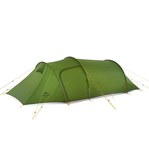 Naturehike Tunnel Tent Ultralight Backpacking Tent Foldable Camping Tent For 3 Persons with Tent Ground Sheet (Green