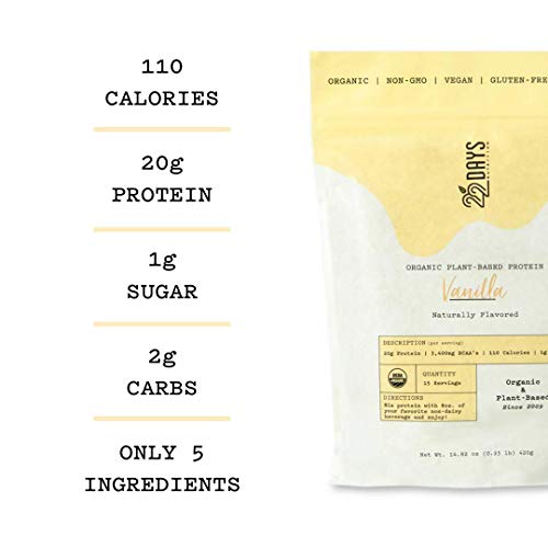 22 Days Nutrition Organic Protein Powder, Vanilla, 15 Serving Gluten