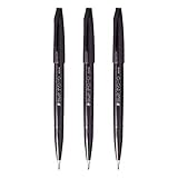 Pentel Fude Touch Sign Pen, Black, Felt Pen Like Brush Stroke (SES15C-A) 3 Pieces
