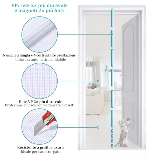 Apalus VP Magnetic Mosquito Net for Balcony Doors, 100 x 240 cm, 2 x Stronger Than the Classic Model, Anti-Scratch for Cats, Stronger Magnets, Self-Adhesive Band, 3.8 cm Wide, Not Shortened