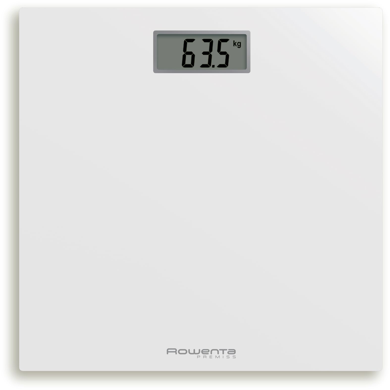 Rowenta Premiss BS1401 - Báscula digital de cristal templado, 30 x 30 cm, máximo 150 kg, ultrafina, graduación de precisión cada 100 g, funciones inteligentes, pantalla grande, color blanco