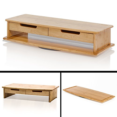 Prosumer's Choice Bamboo Swivel TV/Monitor Stand with Removable Base and Dual Pull-out Drawers – Extra Long 30” - Thumbnail 3