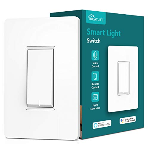 Treatlife Smart Light Switch, Neutral Wire Needed, 2.4Ghz Wi-Fi Light Switch, Works with Alexa and Google Assistant, Schedule, Remote Control, Single Pole, ETL Listed (1 PACK)