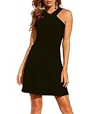 JTNFairy Women's Sexy Summer Casual Dress Pure Color Personality V Neck Sleeveless Party Midi Flared Tank