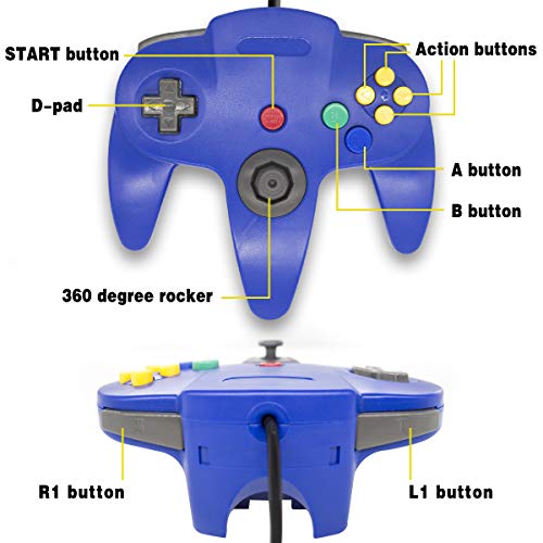Wired Controller for Nintendo 64 N64 Console, Upgraded Joystick Classic Video Game Gamepadï¼ˆBlueï¼‰