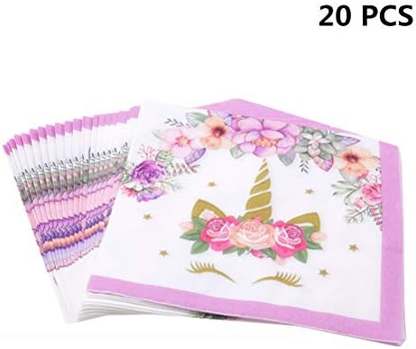 Cha Long 20Pcs/Pack Unicorn Paper Napkins Disposable Paper Napkins Cafe & Party Tissue Napkins Decoupage Decoration Unicorn Party Tableware Napkin Girls Unicorn Party Supplies-Pink