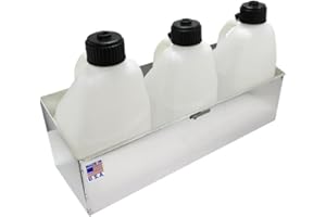 Pit Posse 436 Triple Utility Fuel Jug Rack Holder Shelf 34.5" Fits 3 Five Gallon Jugs - Made in USA - Enclosed Race Trailer Garage Shop Storage Workspace Aluminum Organizer (Silver)
