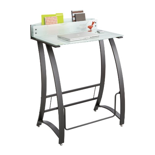 Safco Products 1941TG Xpressions Glass Top Stand-Up Computer
Workstation Desk with Swinging Footrest Bar, Black Frame