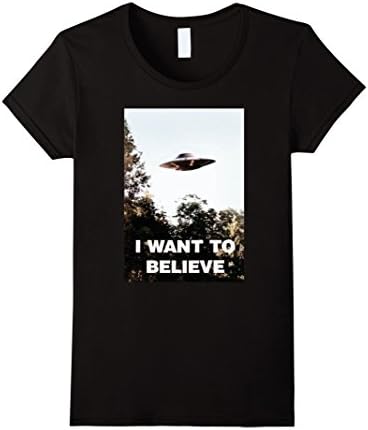 Women's UFO Shirt - I Want To Believe Alien UFO Tee Shirt 2016 Medium Black